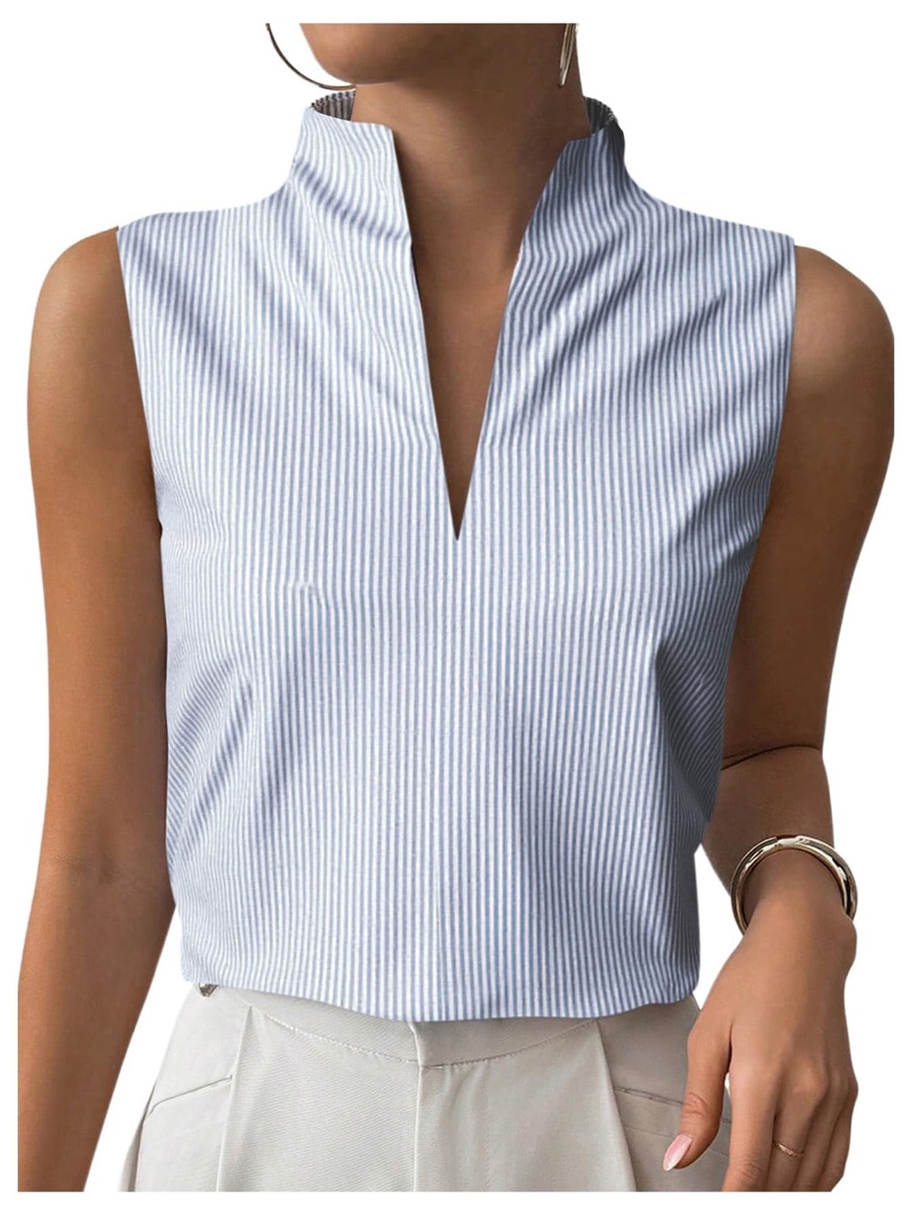 Women’s V-neck sleeveless summer blouse, tank top striped blue 3XL  NWT